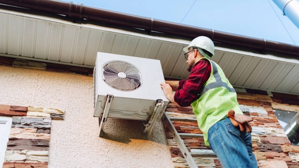 técnico revisando un aparato exterior